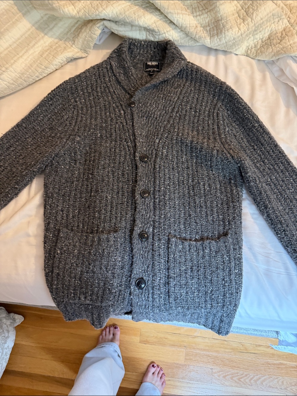Men's Todd Snyder Shawl Collar Chunky Button Cardigan Sweater - Gray